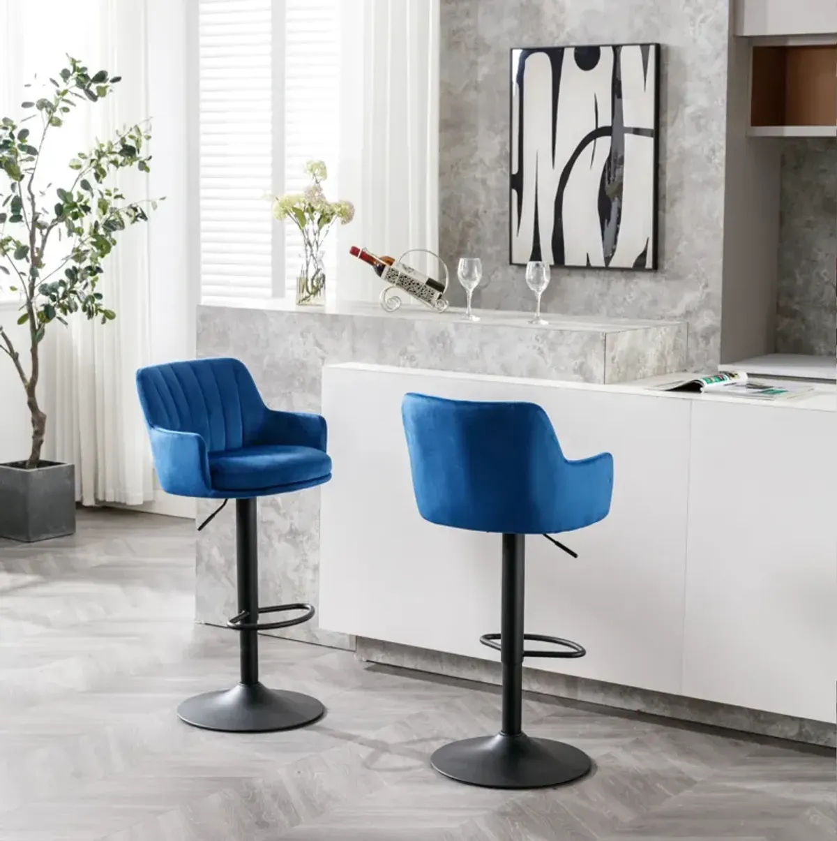 Adjustable Blue Bar Stools Set - 2 Pack