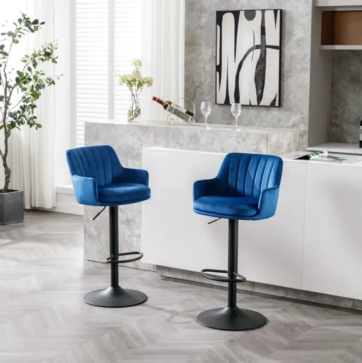 Adjustable Blue Bar Stools Set - 2 Pack