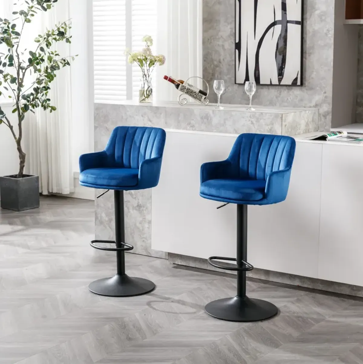 Adjustable Blue Bar Stools Set - 2 Pack