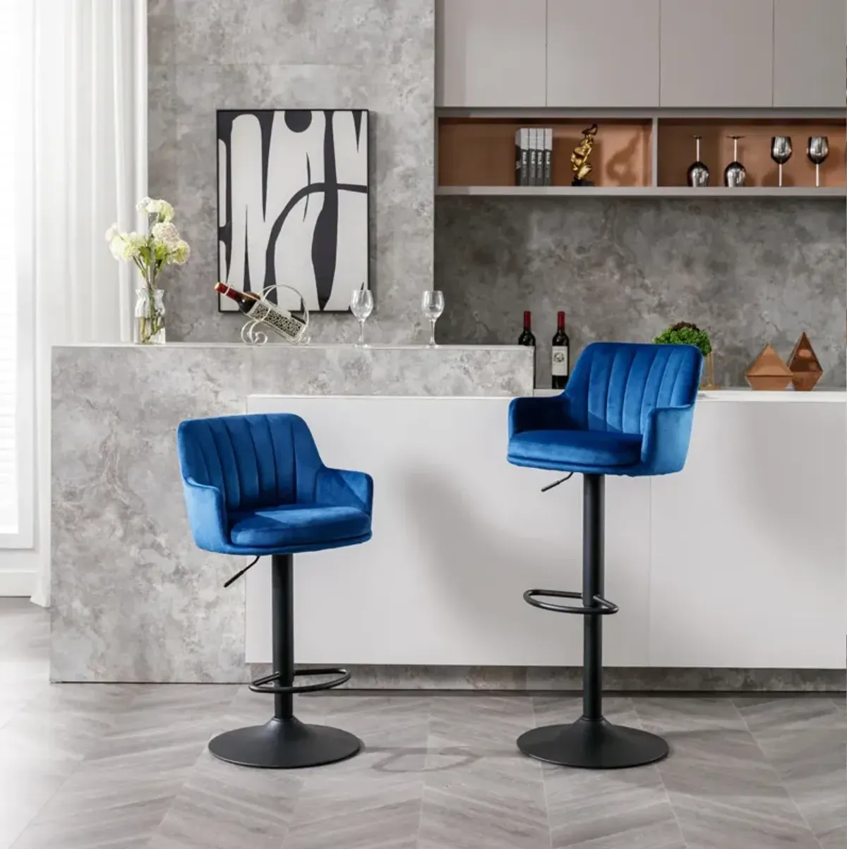 Adjustable Blue Bar Stools Set - 2 Pack