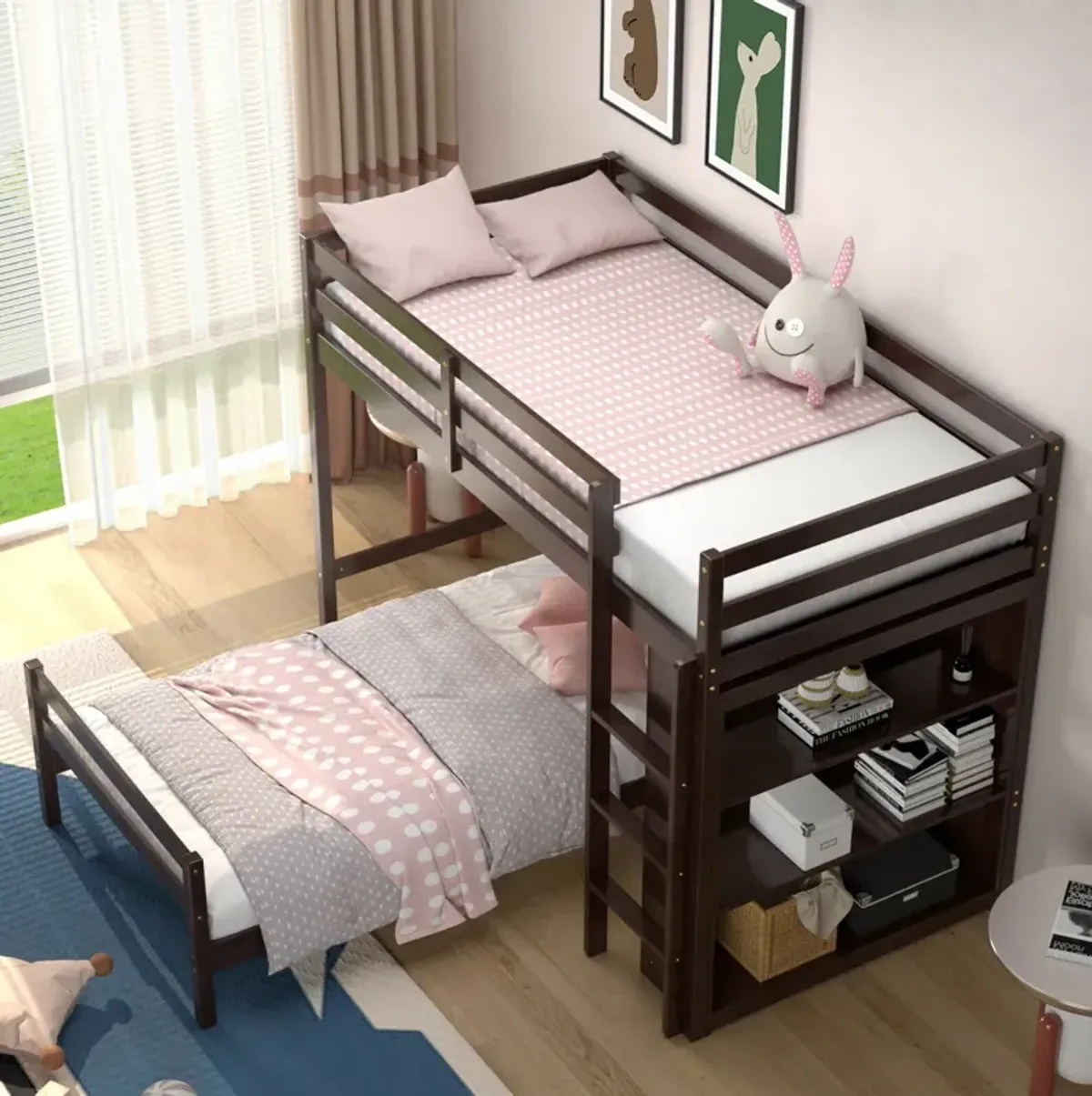 Twin Over Twin Loft Bunk Bed with Bookcase