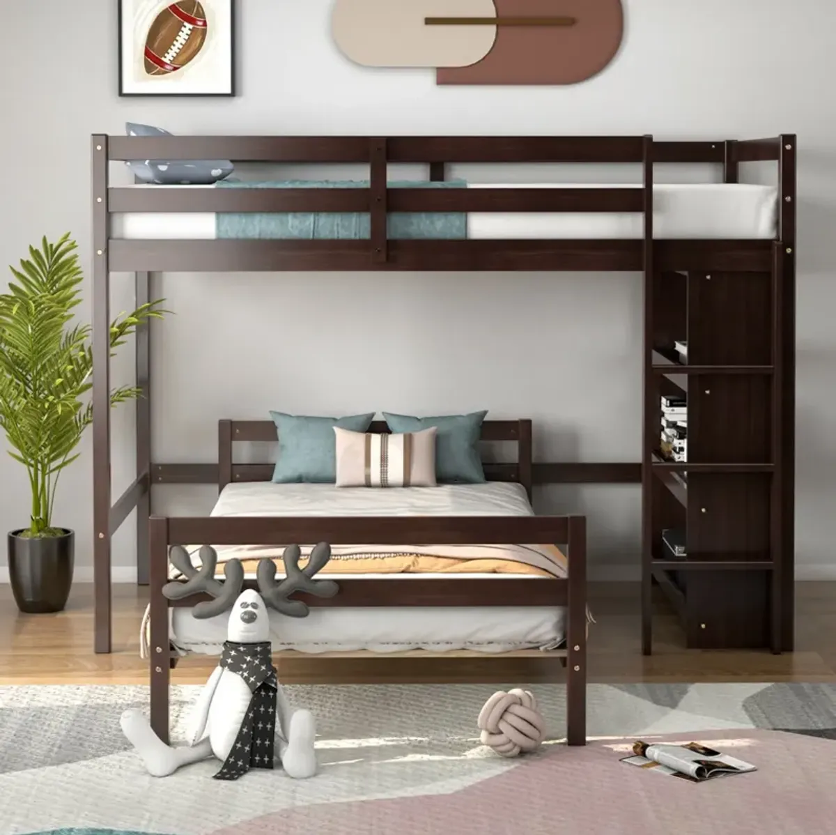 Twin Over Twin Loft Bunk Bed with Bookcase