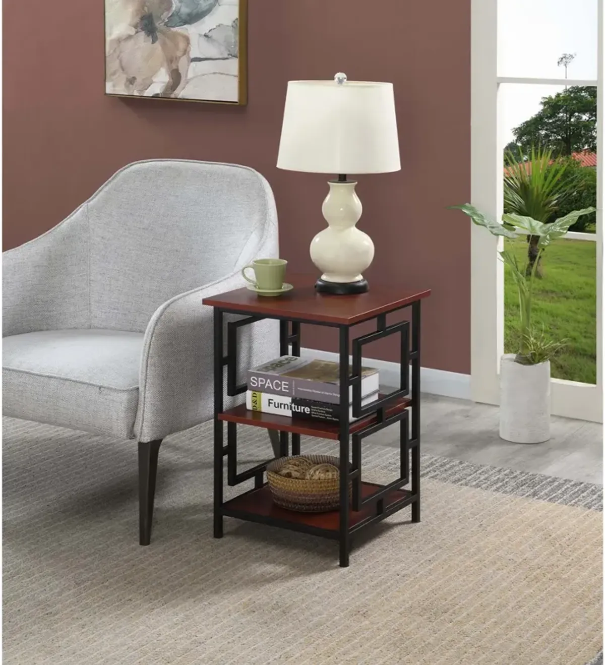 Convenience Concepts Town Square Metal Frame End Table, Cherry/Black