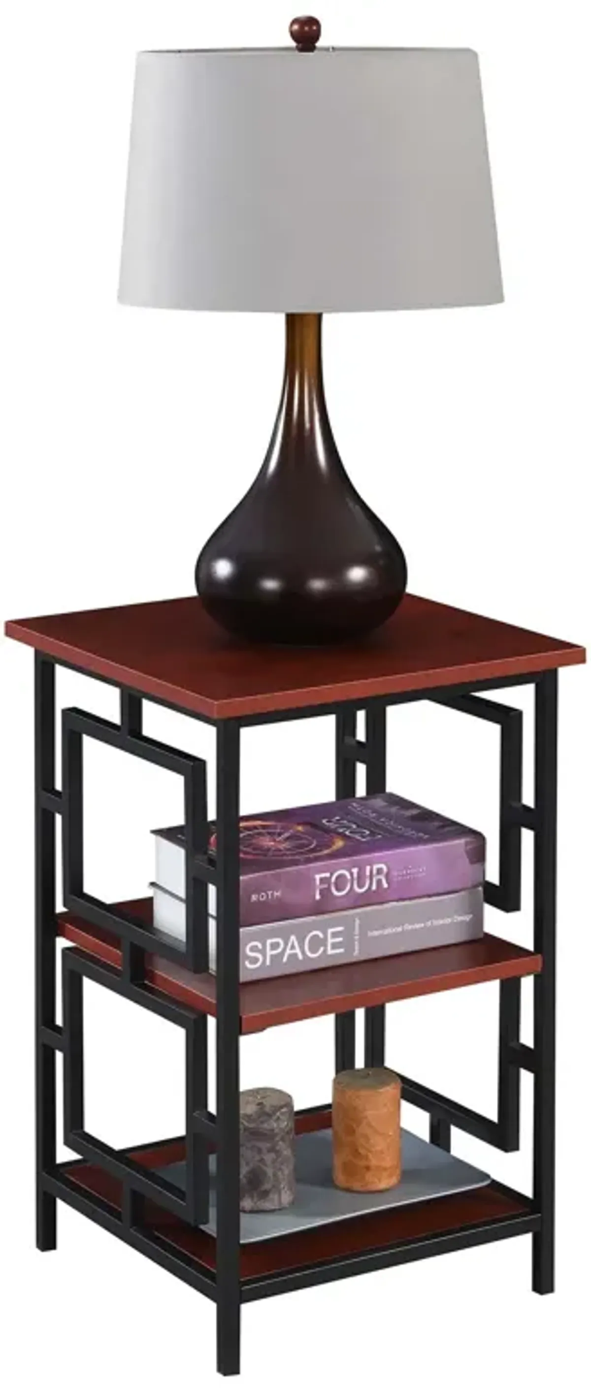 Convenience Concepts Town Square Metal Frame End Table, Cherry/Black