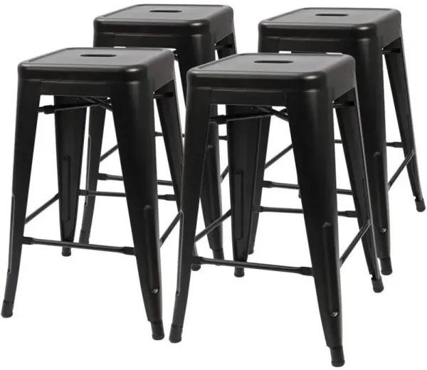 Hivvago Set of 4 - 24-in. Indoor/Outdoor Backless Stacking Red Metal Barstools
