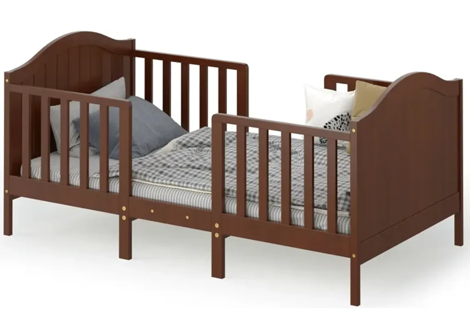 2-in-1 Classic Convertible Wooden Toddler Bed with 2 Side Guardrails for Extra Safety