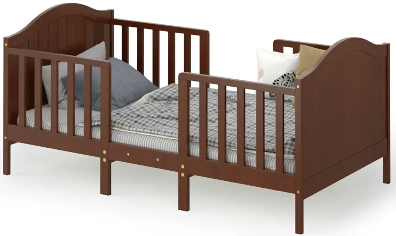 2-in-1 Classic Convertible Wooden Toddler Bed with 2 Side Guardrails for Extra Safety