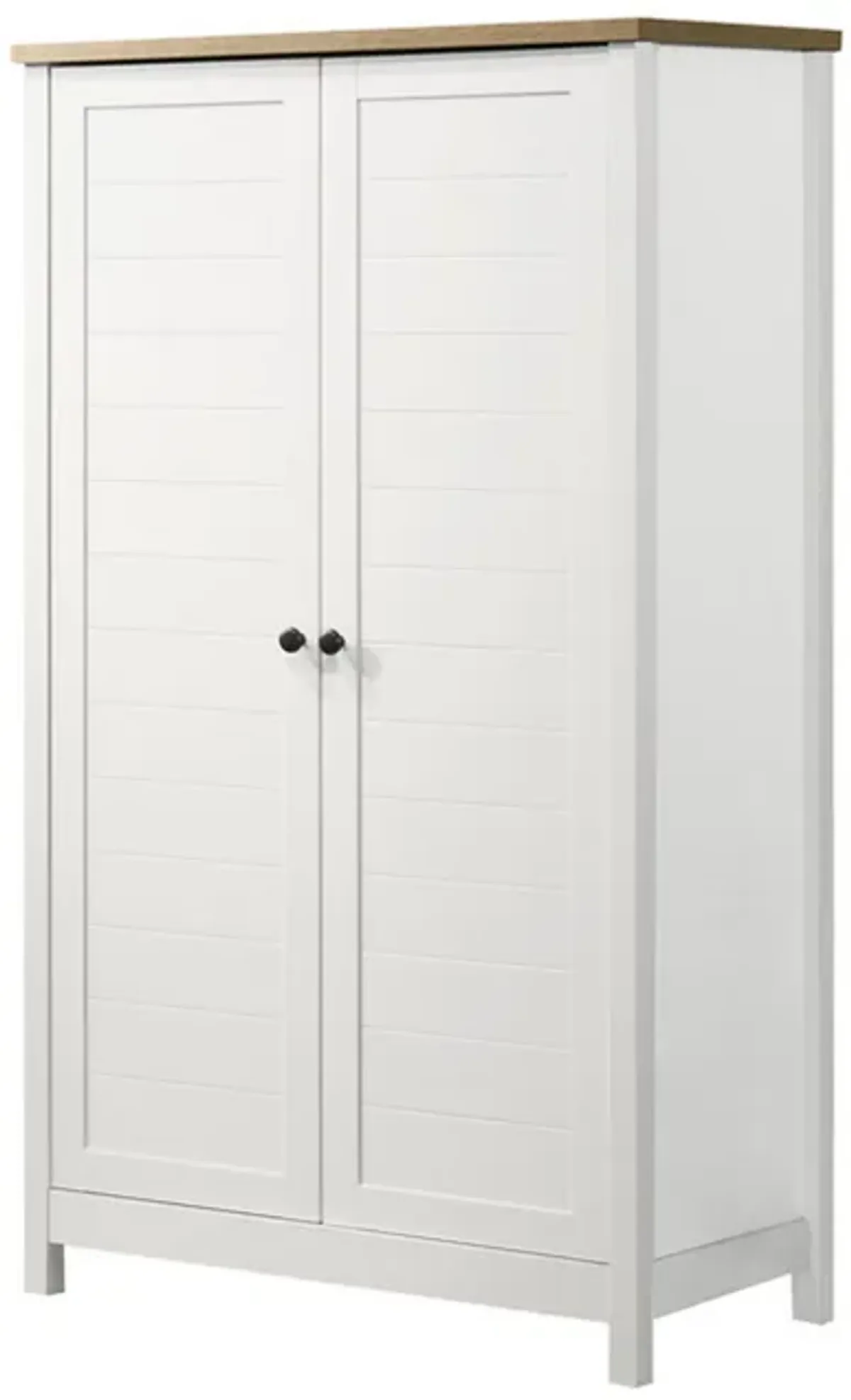 Aie 60 Inch Storage Cabinet, Framed Slatted Panel Doors, White, Brown Wood - Benzara