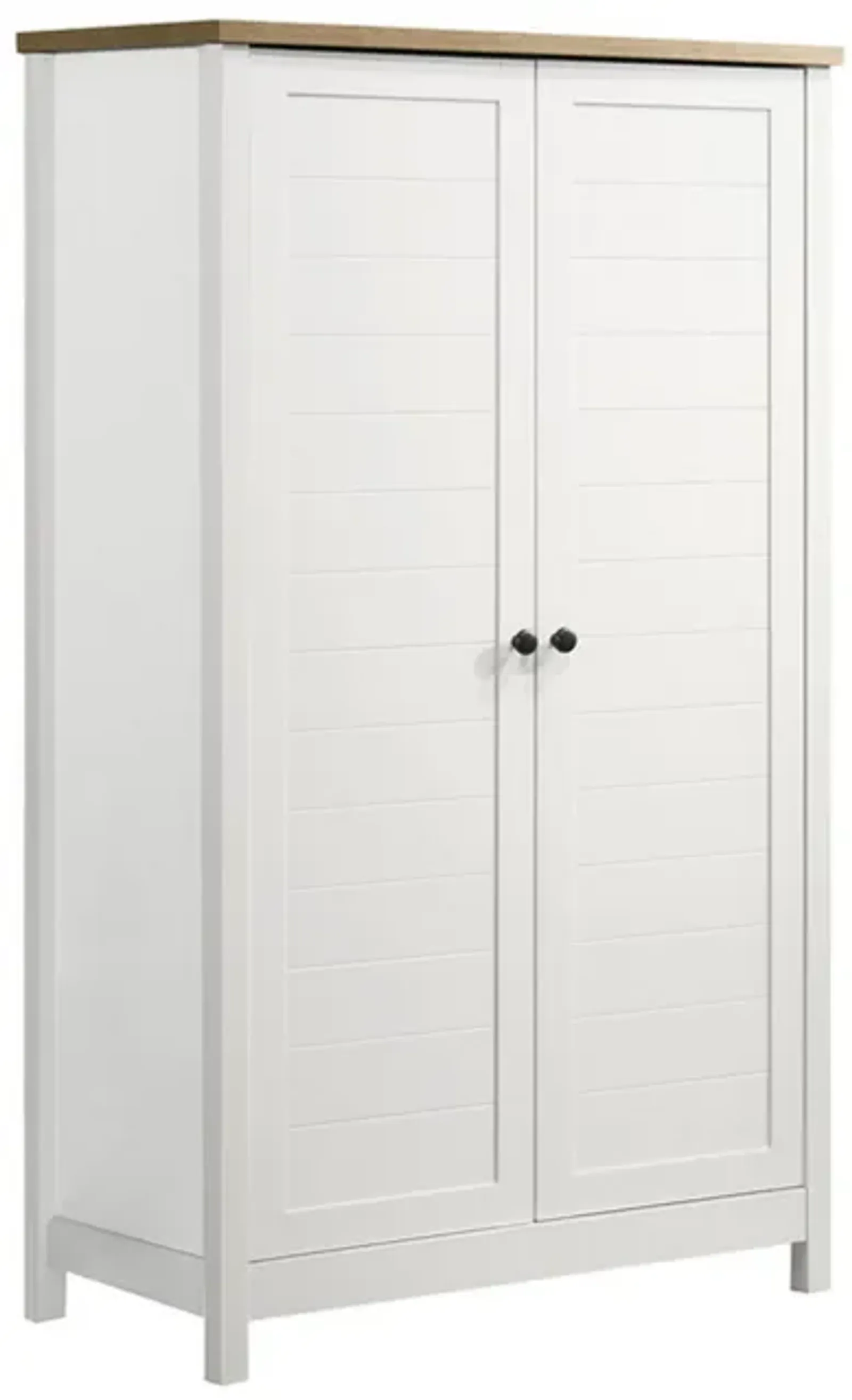 Aie 60 Inch Storage Cabinet, Framed Slatted Panel Doors, White, Brown Wood - Benzara