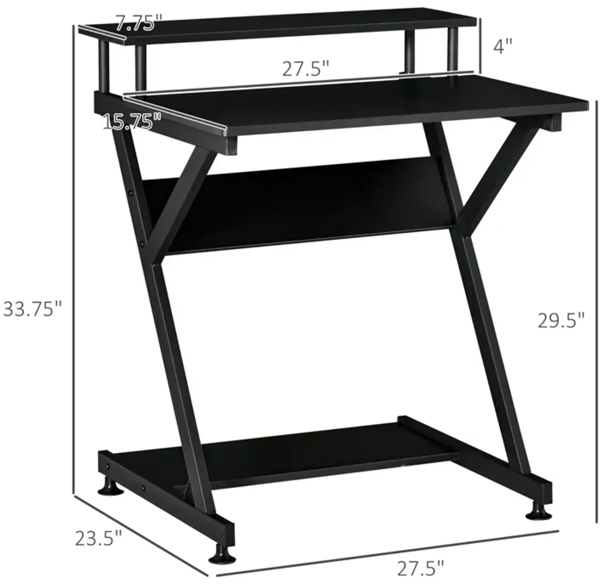 Black Home Office: Industrial R-Shaped Desk with Monitor Shelf