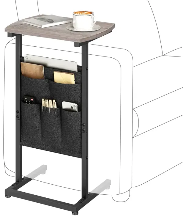 HOOBRO C Shaped Side Table, 28.3"" Tall End Table with Storage Bag, Couch Side Table with Sturdy Frame, Slide Under Sofa Table,