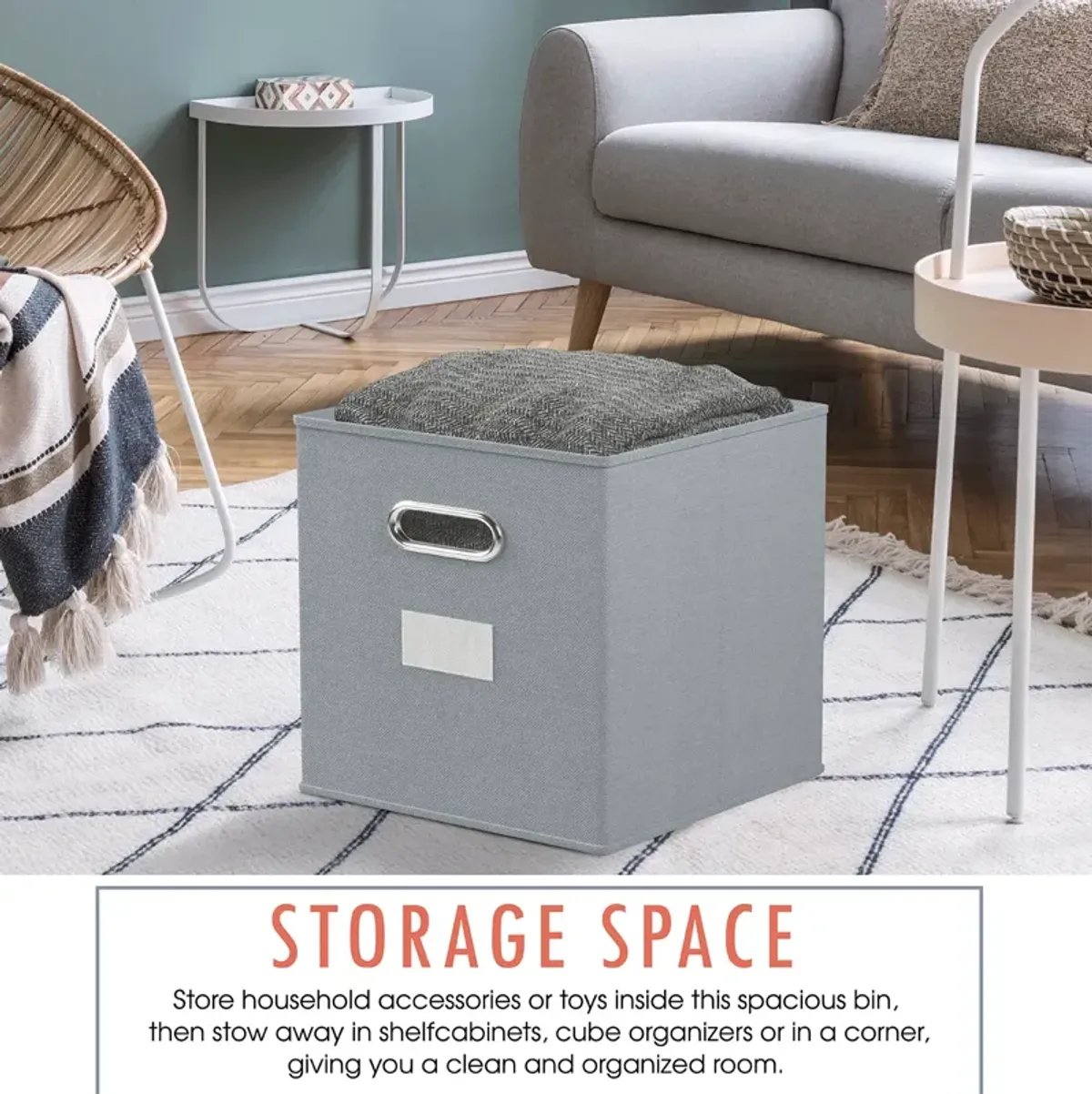 Foldable Storage Cube Bin with Dual Handles & Window Pockets