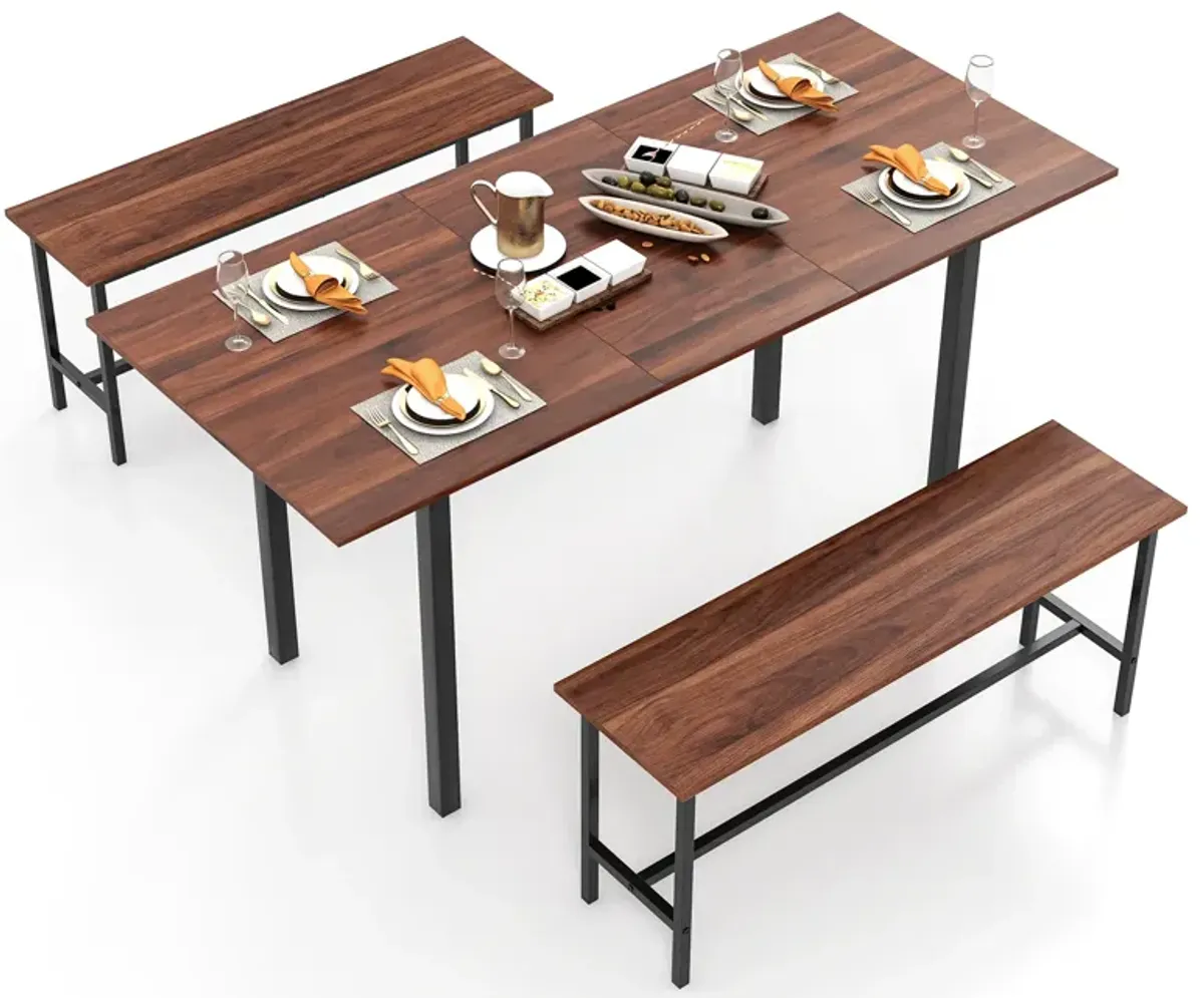 3 Piece Dining Table Set for 4-6 with 2 Benches