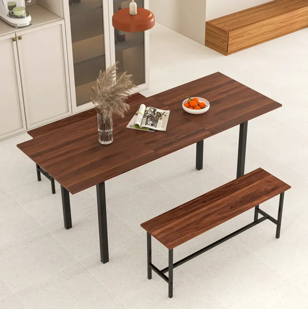 3 Piece Dining Table Set for 4-6 with 2 Benches