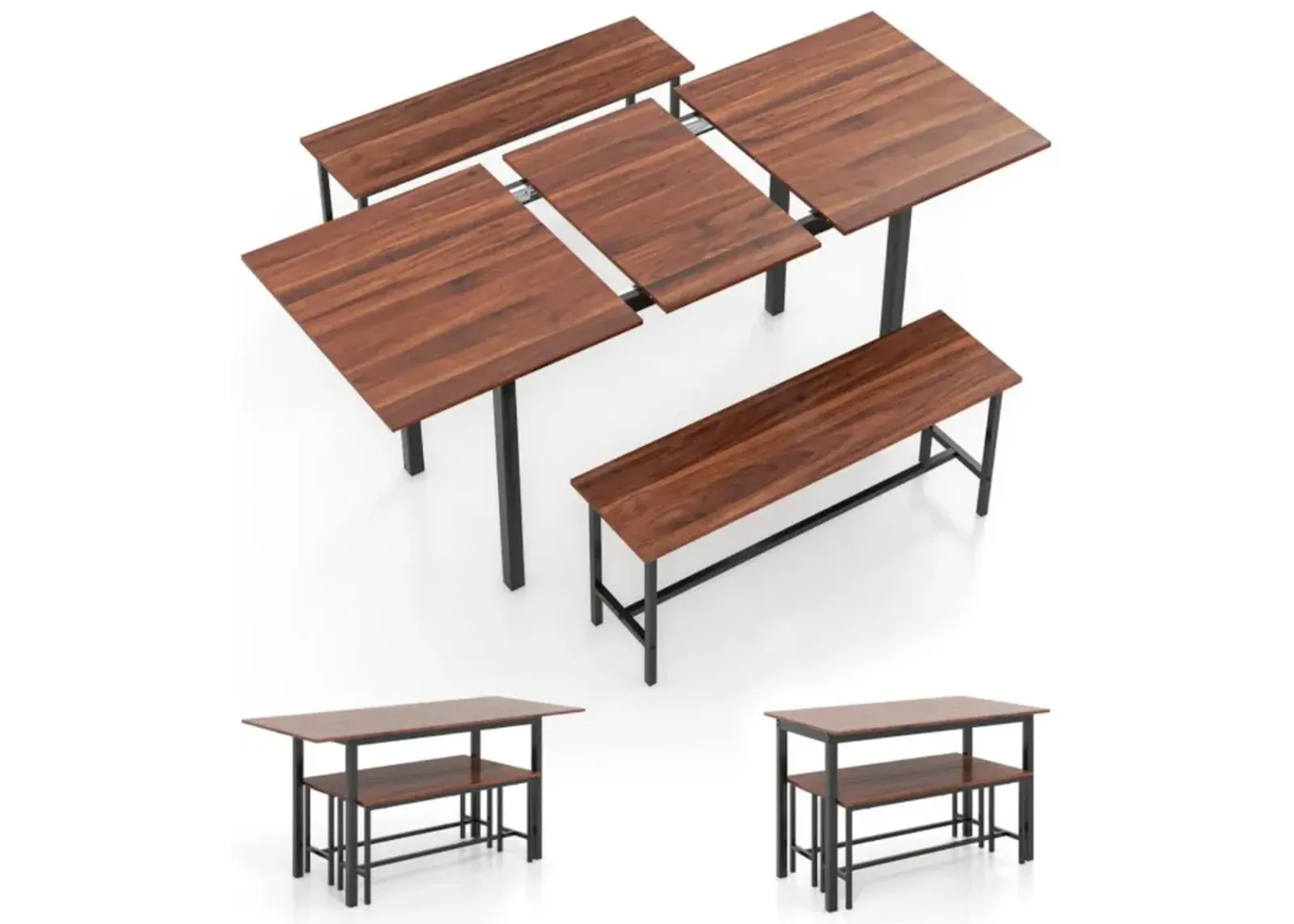 3 Piece Dining Table Set for 4-6 with 2 Benches