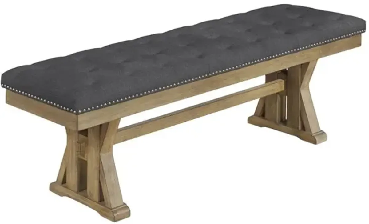 Best Quality Furniture Cushioned dining bench in gray linen fabric