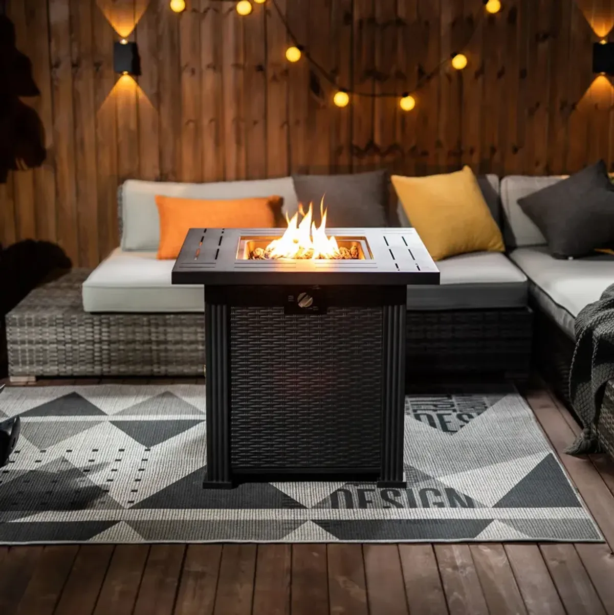 Mondawe Outdoor 28 Inch Wicker Square Fire Pit Table