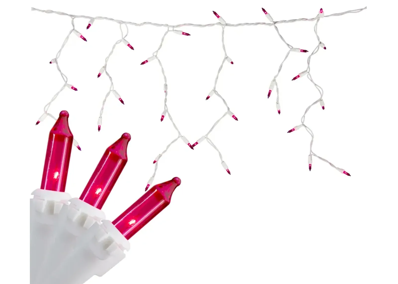 100 Count Pink Mini Icicle Christmas Lights - 3.5 ft White Wire