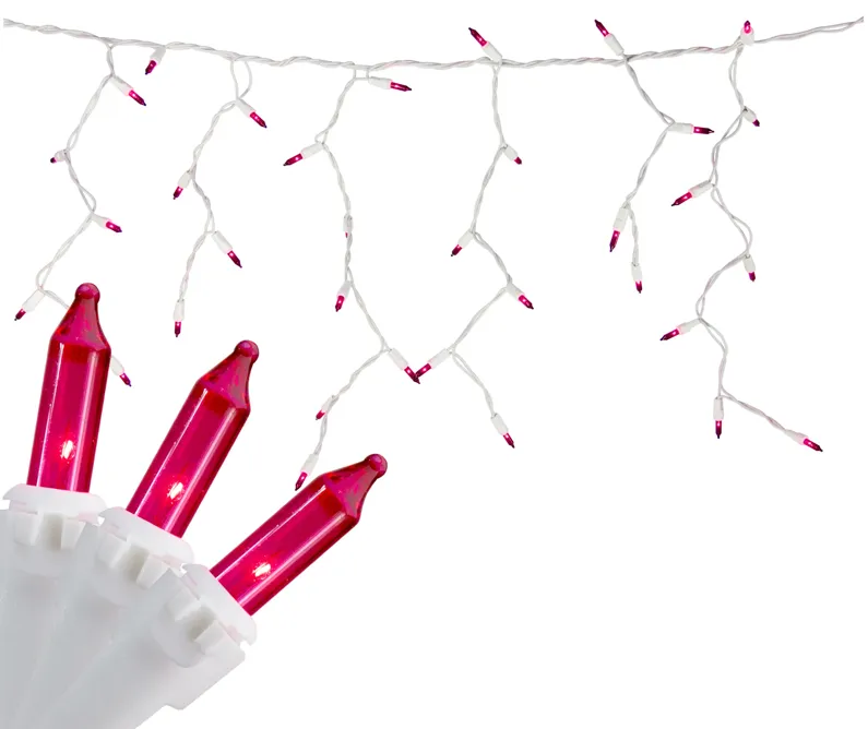 100 Count Pink Mini Icicle Christmas Lights - 3.5 ft White Wire