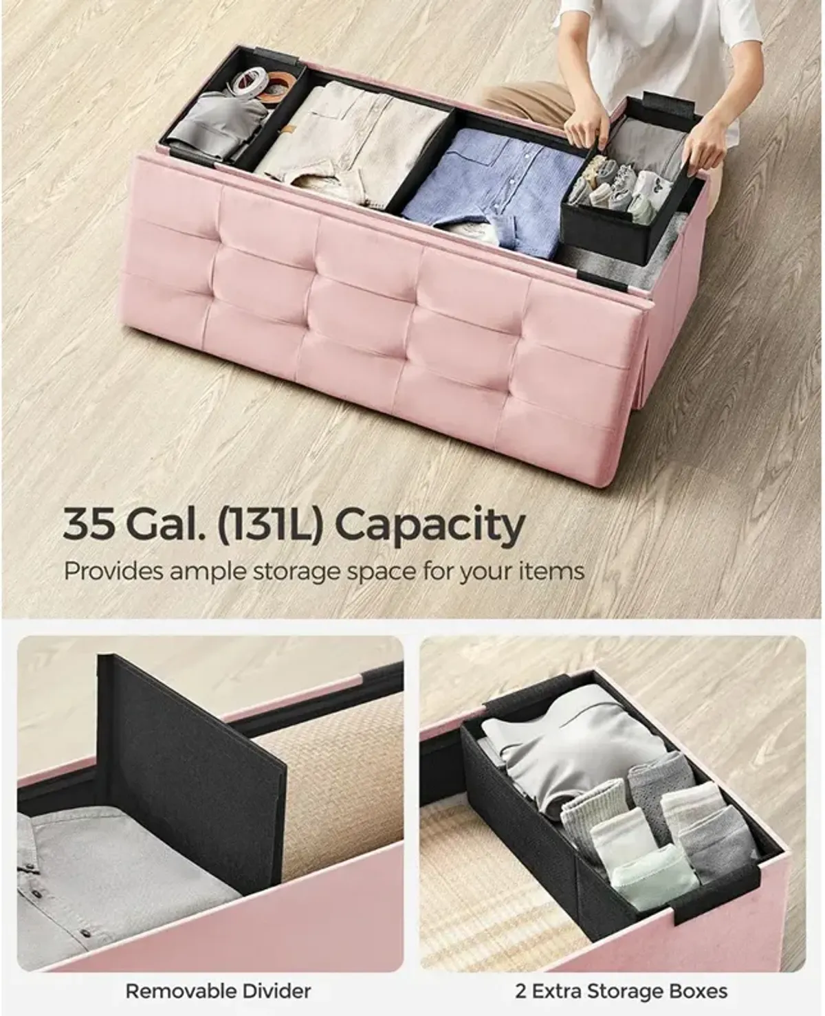 Foldable Storage Ottoman Bench for Space-Saving and Versatile Storage Solutions