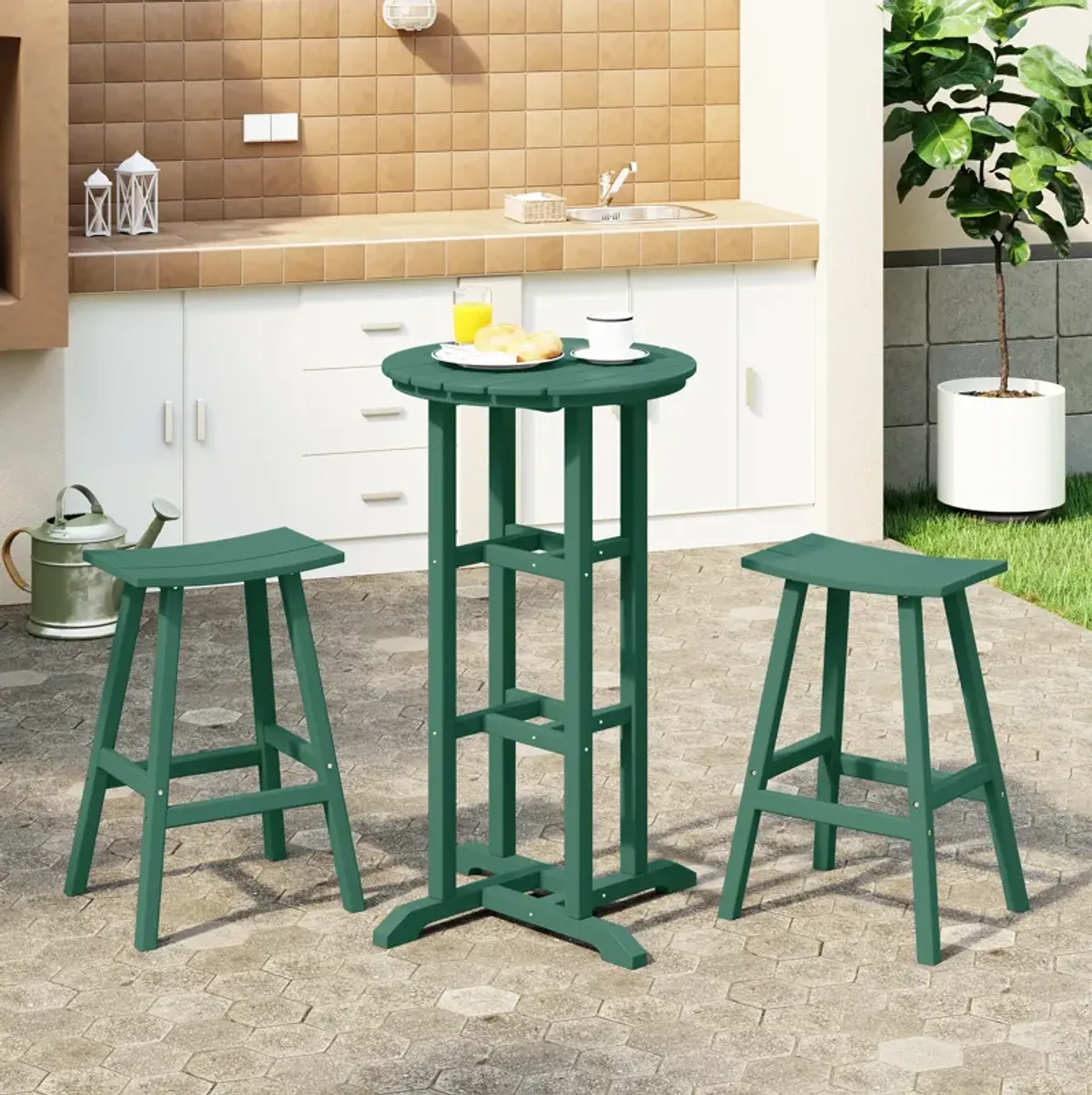 WestinTrends Outdoor Patio Bar Height Table and Bar Stool 3-Piece Dining Set