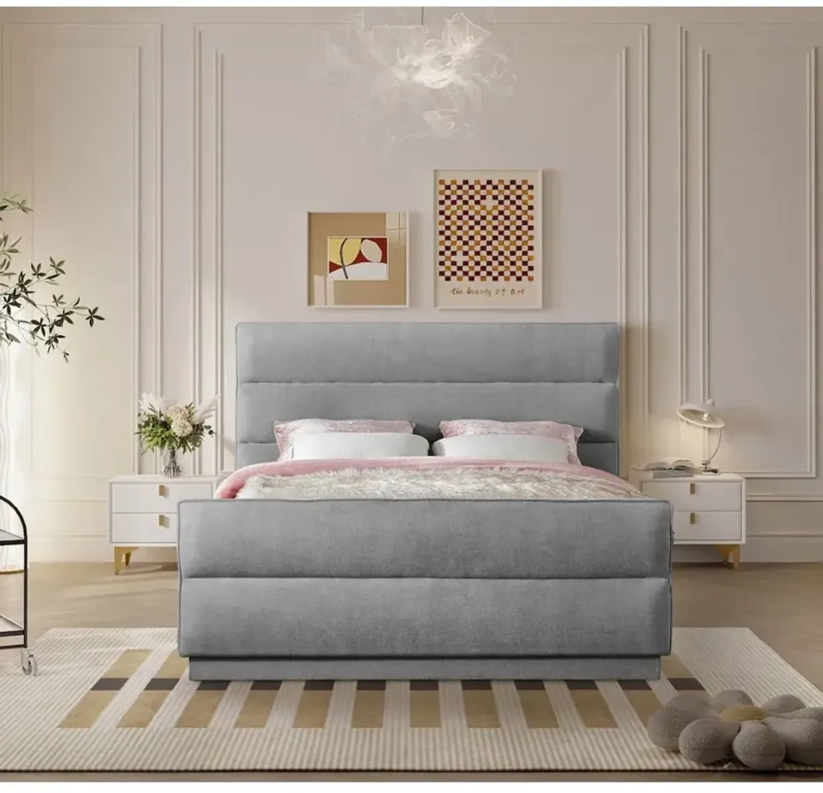 Meridian Furniture Paxton Grey Chenille Fabric King Bed