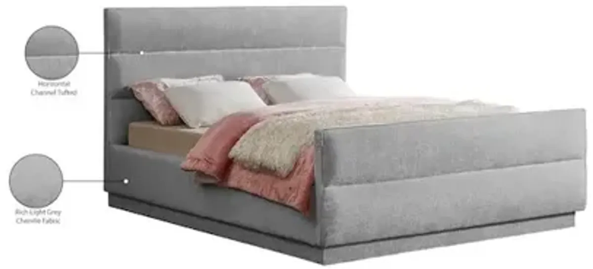 Meridian Furniture Paxton Grey Chenille Fabric King Bed