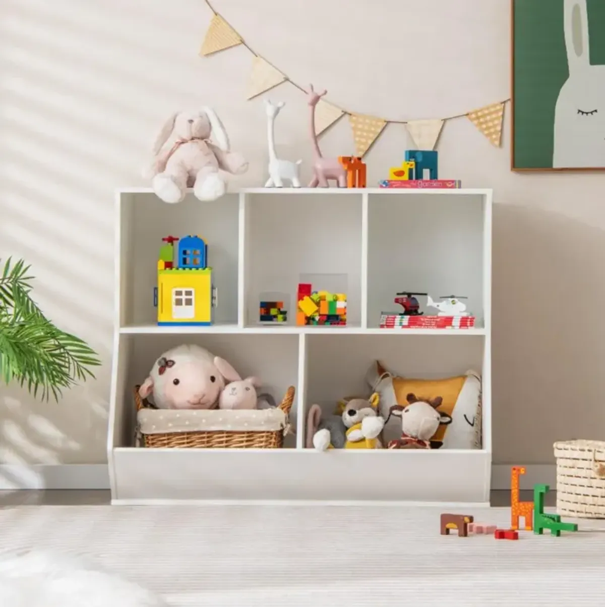 Hivvago 5-Cube Wooden Kids Toy Storage Organizer with Anti-Tipping Kits