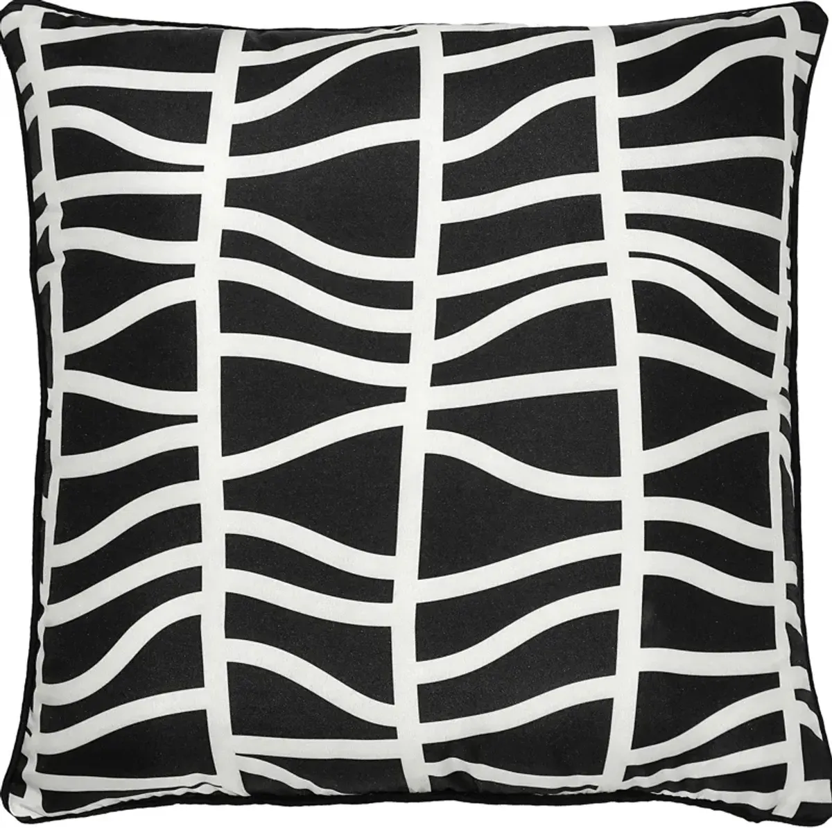 22" White and Black Geometric Square Outdoor Patio Throw Pillow