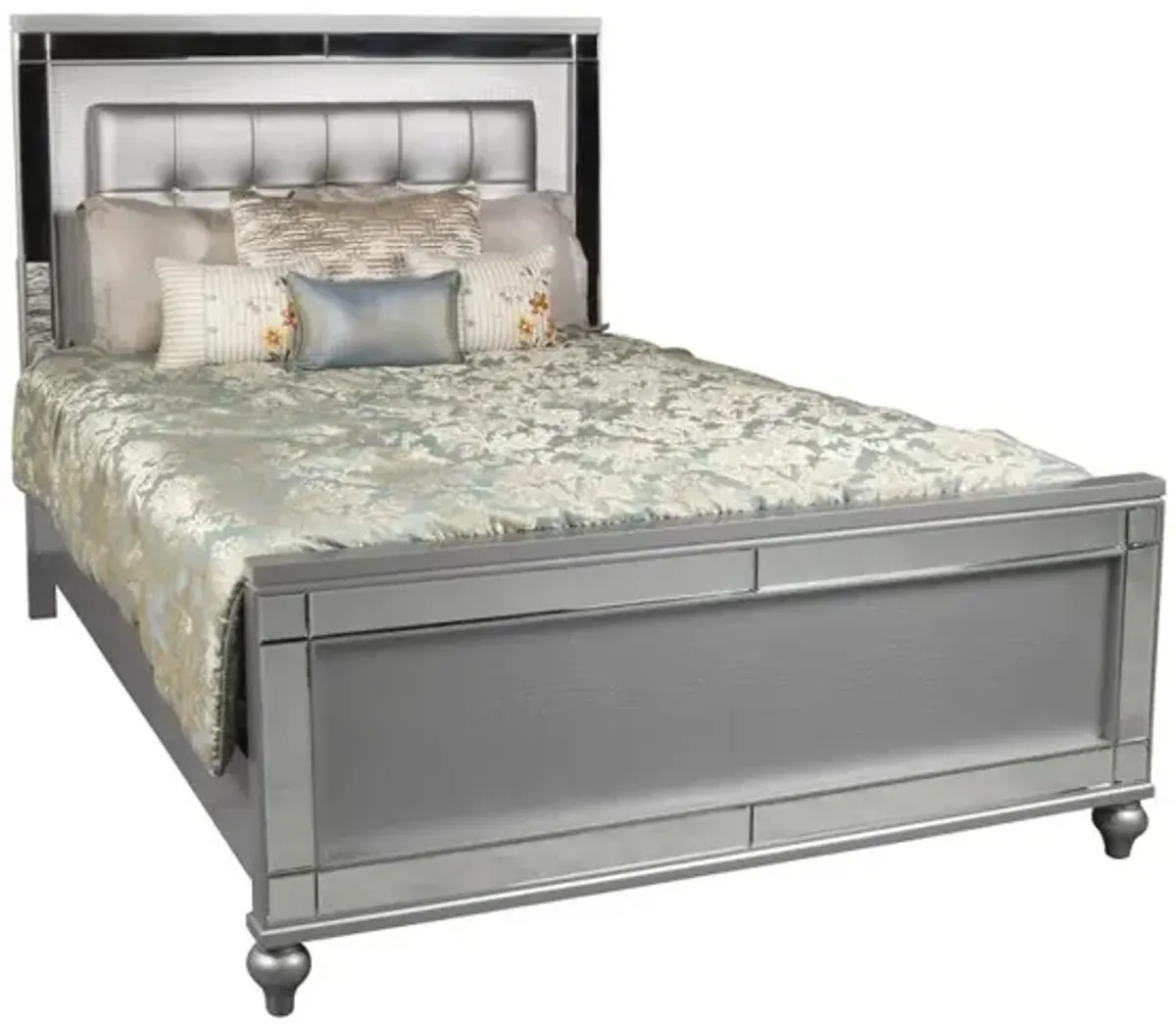 New Classic Furniture Furniture Valentine 6-Piece Solid Wood King Bedroom Set in Silver