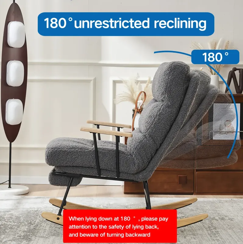 Modern Teddy Gliding Rocking Chair with High Back, Retractable Footrest, and Adjustable Back Angle for Nursery, Living Room, and Bedroom, Gray