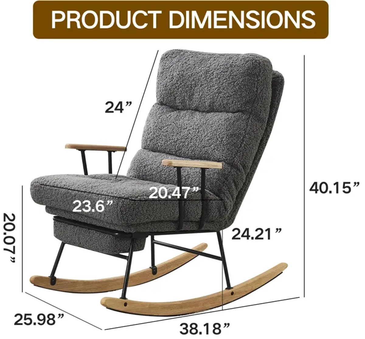 Modern Gray Glider Rocking Chair with Retractable Footrest and Adjustable Back Angle