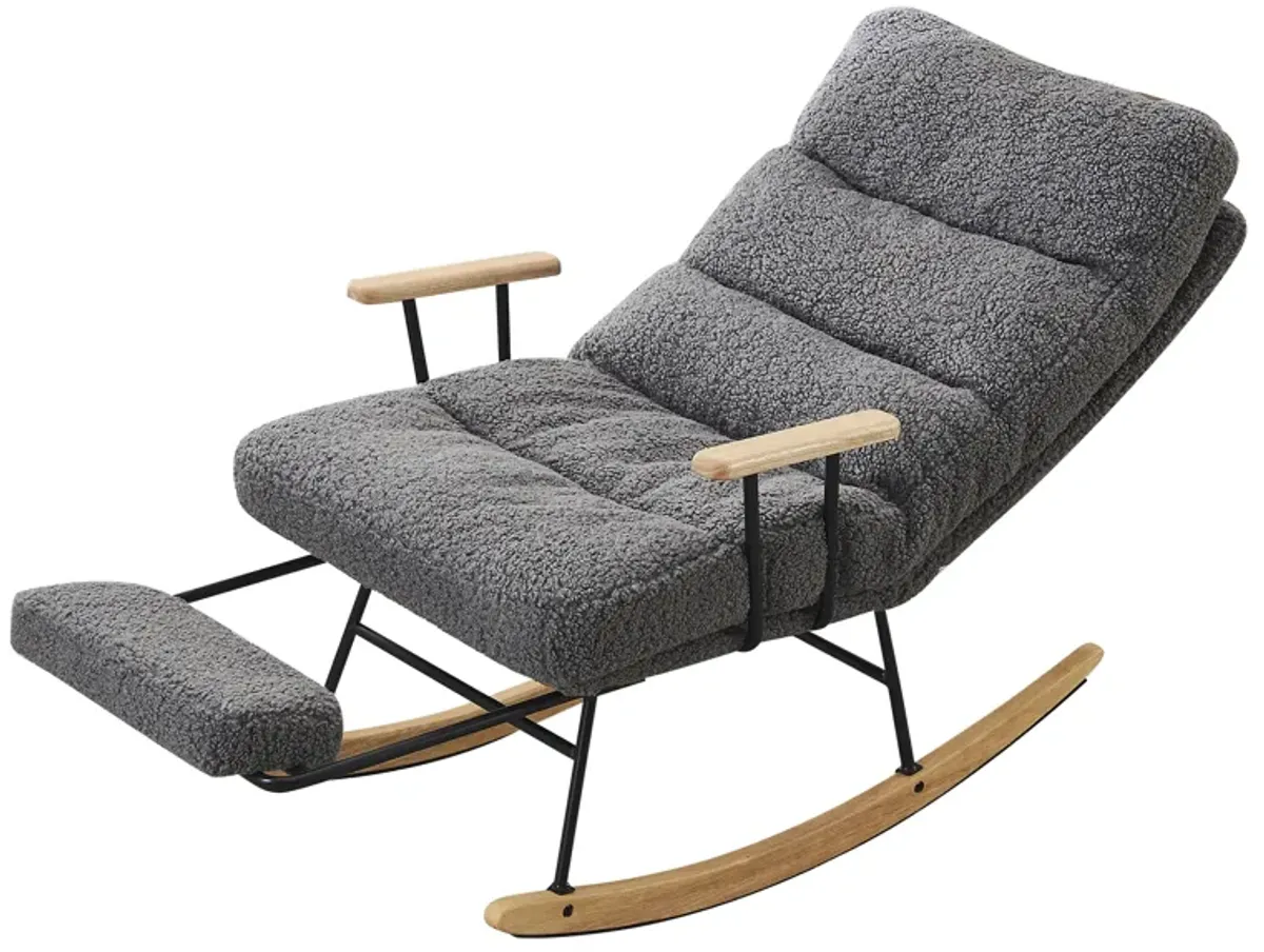 Modern Gray Glider Rocking Chair with Retractable Footrest and Adjustable Back Angle