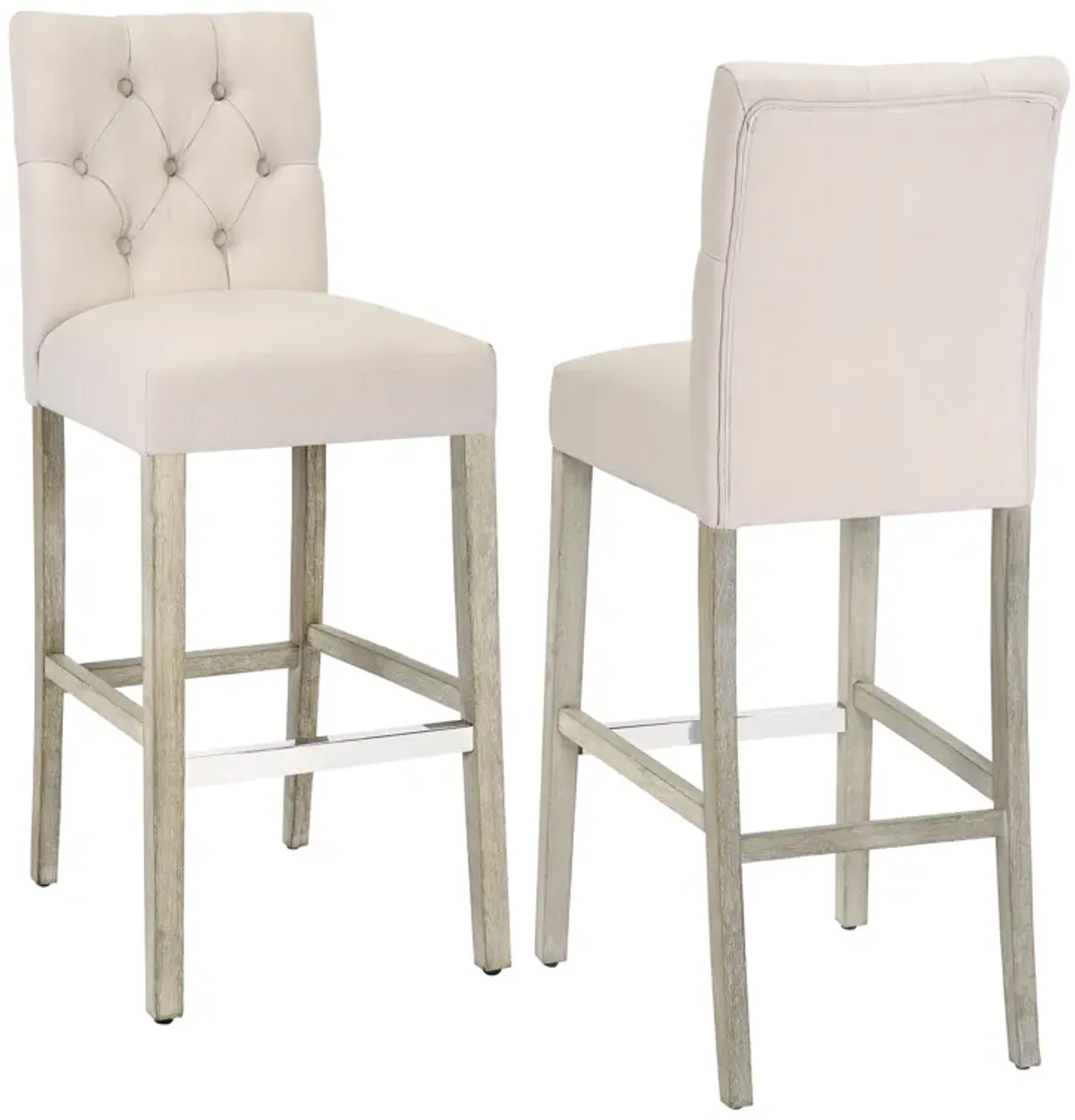 WestinTrends 29" Linen Fabric Tufted Upholstered Bar Stool (Set of 2), Antique Grey