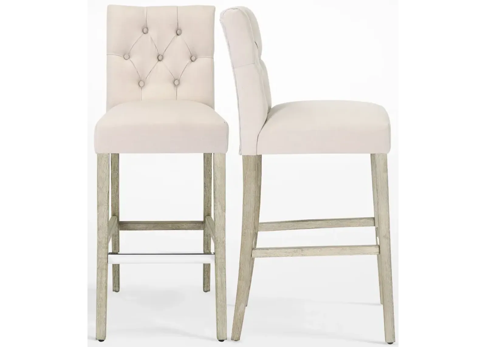 WestinTrends 29" Linen Fabric Tufted Upholstered Bar Stool (Set of 2), Antique Grey