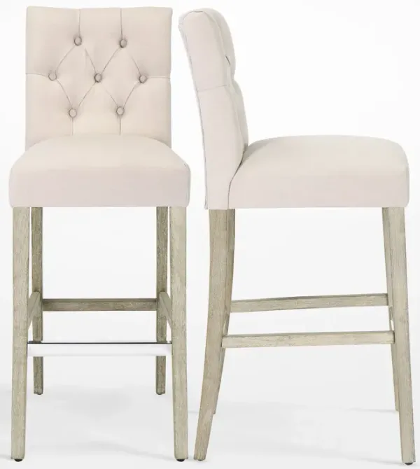 WestinTrends 29" Linen Fabric Tufted Upholstered Bar Stool (Set of 2), Antique Grey