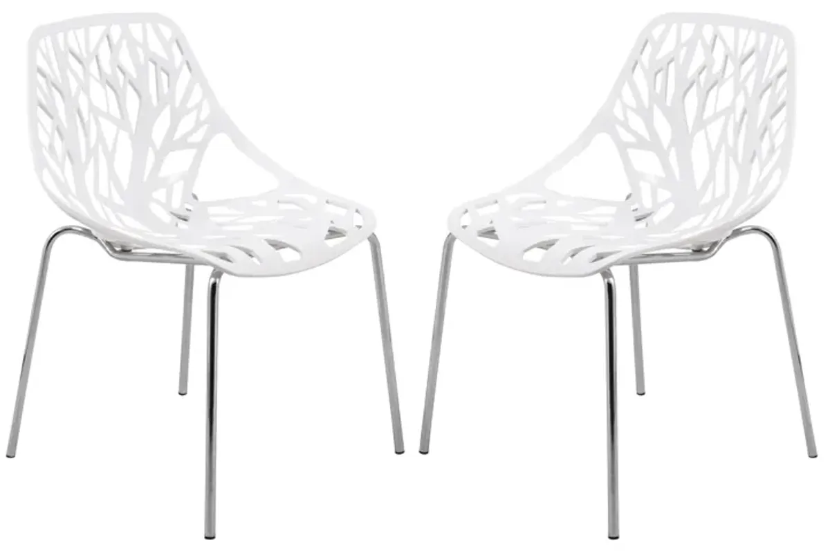 LeisureMod Asbury Dining Stackable Chair in Polypropylene Seat and Chrome Legs Set of 2