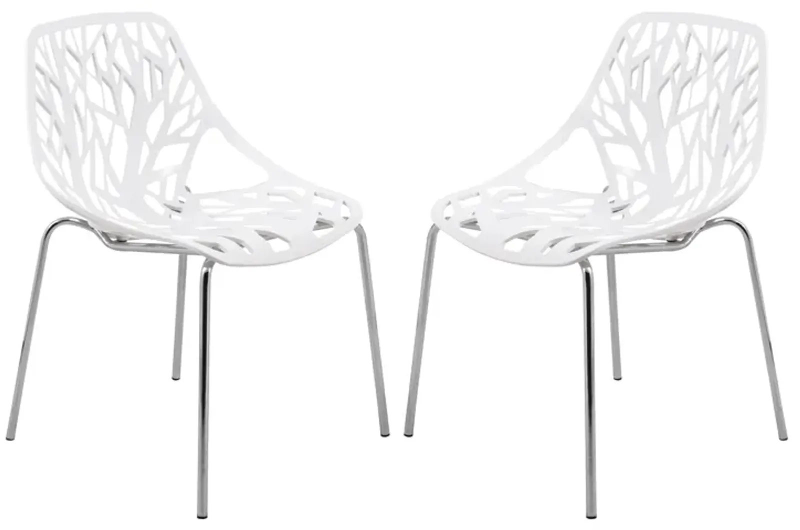 LeisureMod Asbury Dining Stackable Chair in Polypropylene Seat and Chrome Legs Set of 2