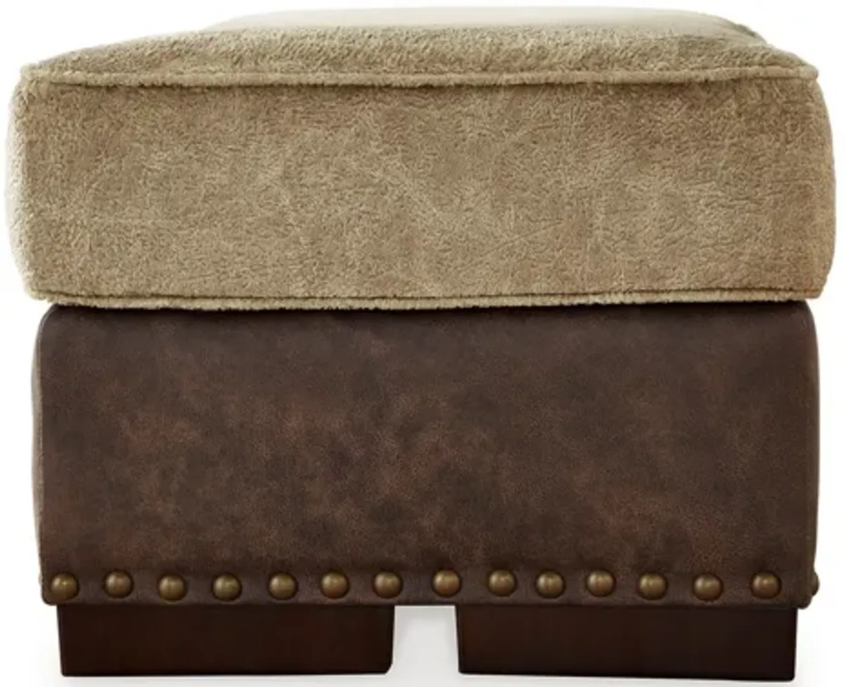 Srie 44 Inch Ottoman, Nailhead Trim, Plush, Faux Leather, Dual Tone Brown - Benzara