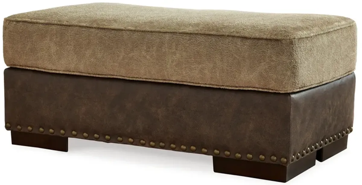 Srie 44 Inch Ottoman, Nailhead Trim, Plush, Faux Leather, Dual Tone Brown - Benzara