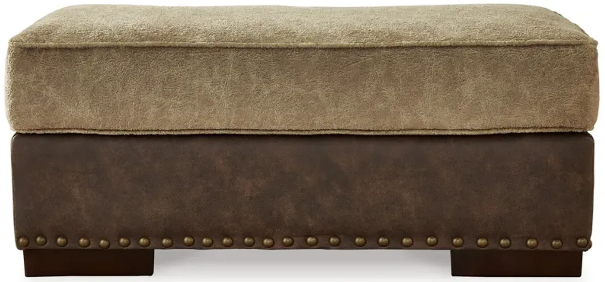 Srie 44 Inch Ottoman, Nailhead Trim, Plush, Faux Leather, Dual Tone Brown - Benzara