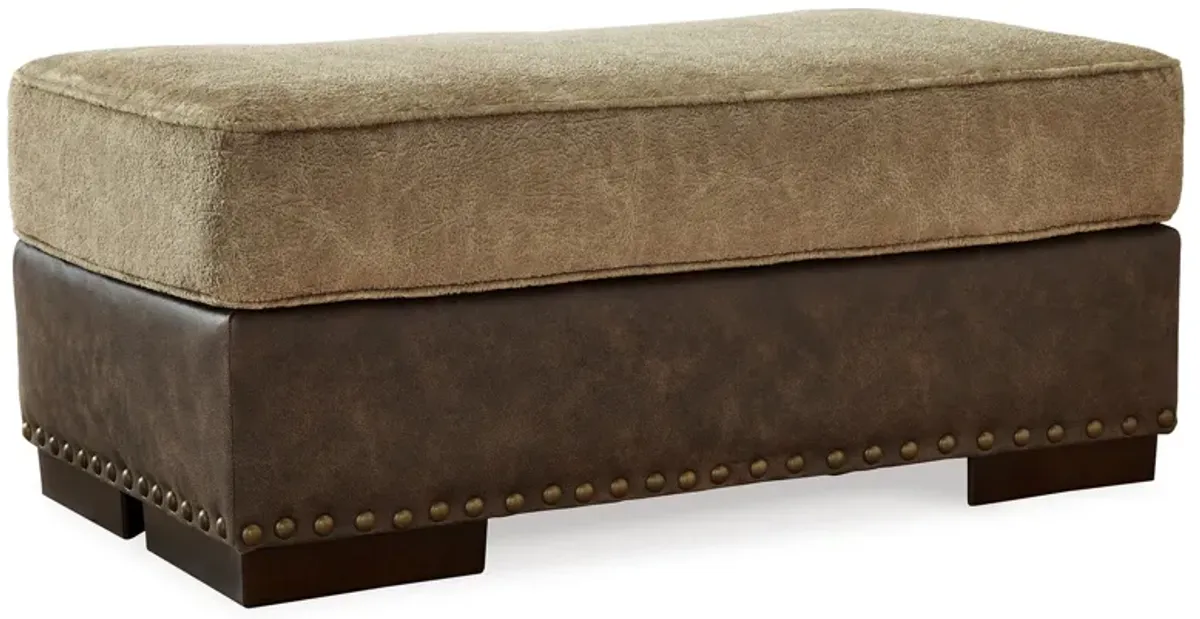 Srie 44 Inch Ottoman, Nailhead Trim, Plush, Faux Leather, Dual Tone Brown - Benzara