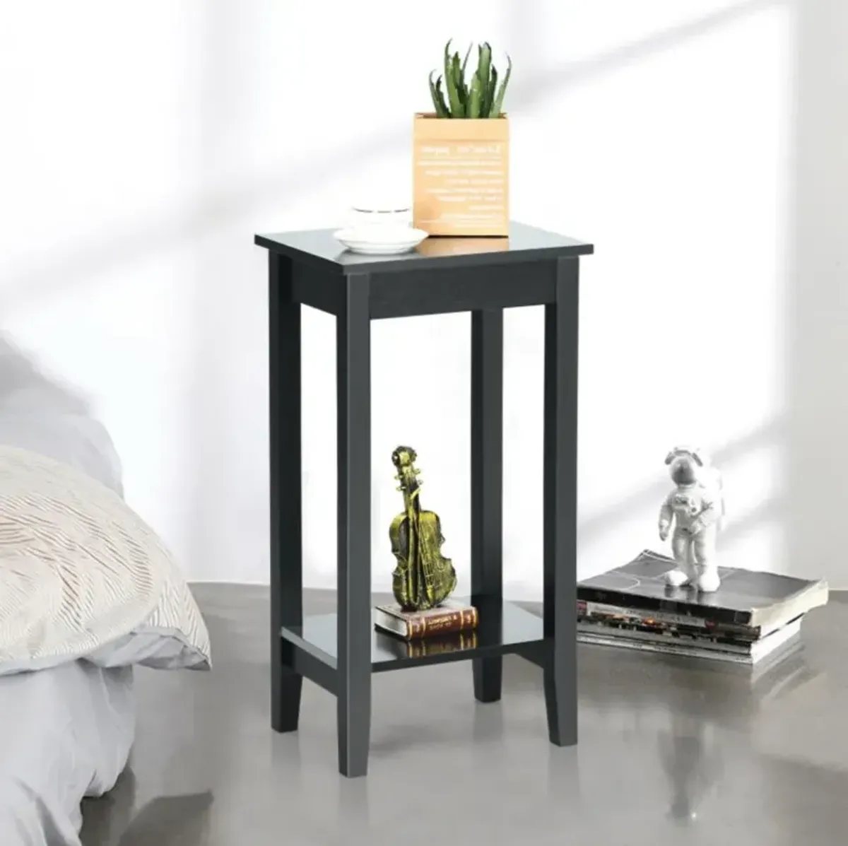 Hivvago 2-Tier Nightstand End Side Wooden Legs Table for Bedroom