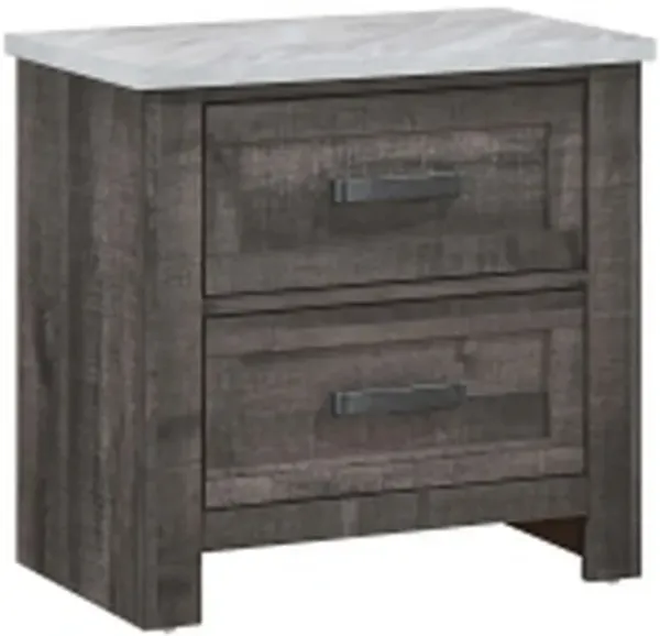 Romy 26 Inch Nightstand with 2 Drawers, Rustic Farmhouse Gray White Wood - Benzara