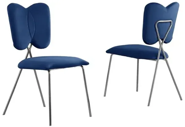 Set of 4 Navy Blue Velvet Guest Side Chair with Wingback Chrome