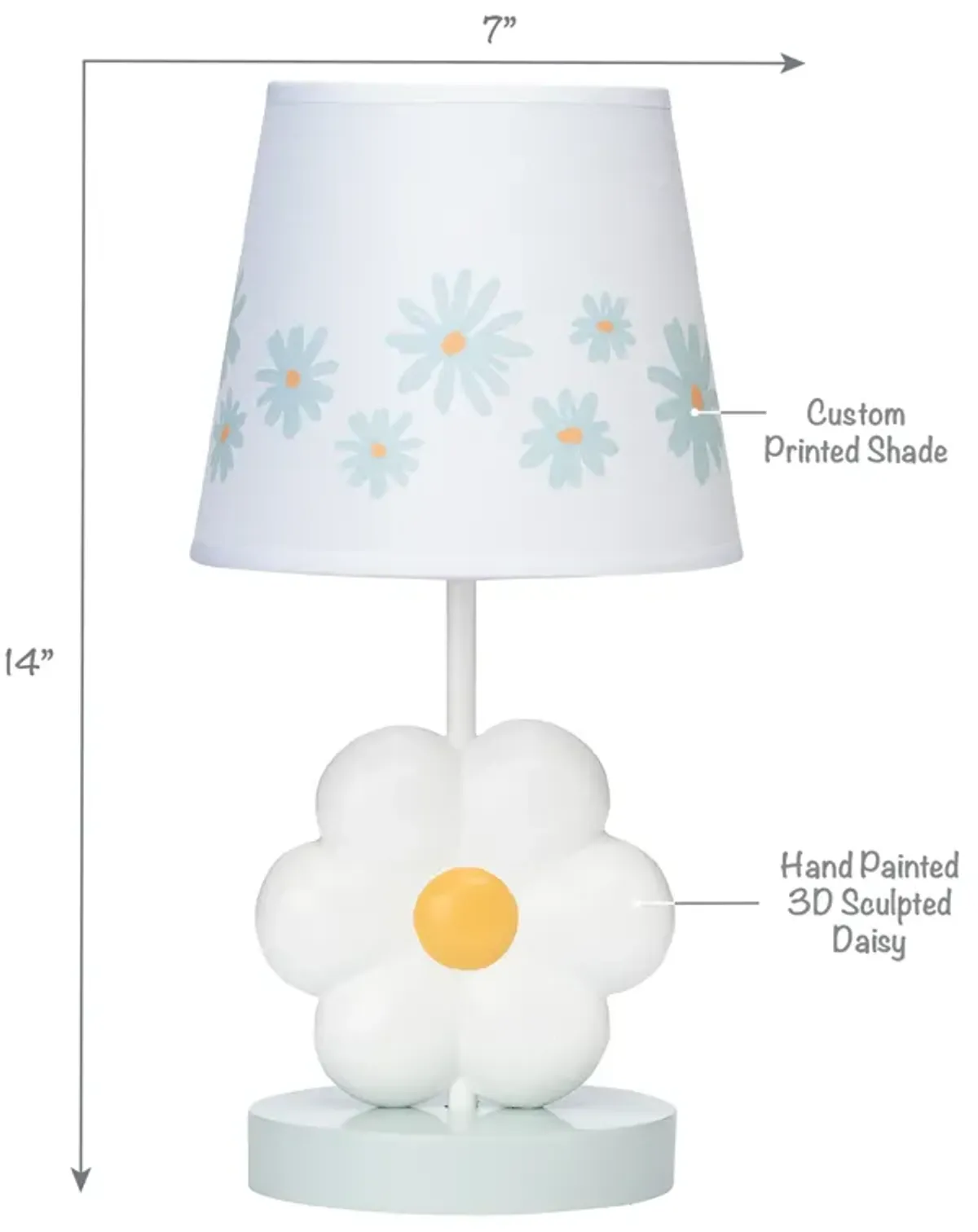 Lambs & Ivy Sweet Daisy White Floral Nursery/Child Lamp with Shade & Bulb