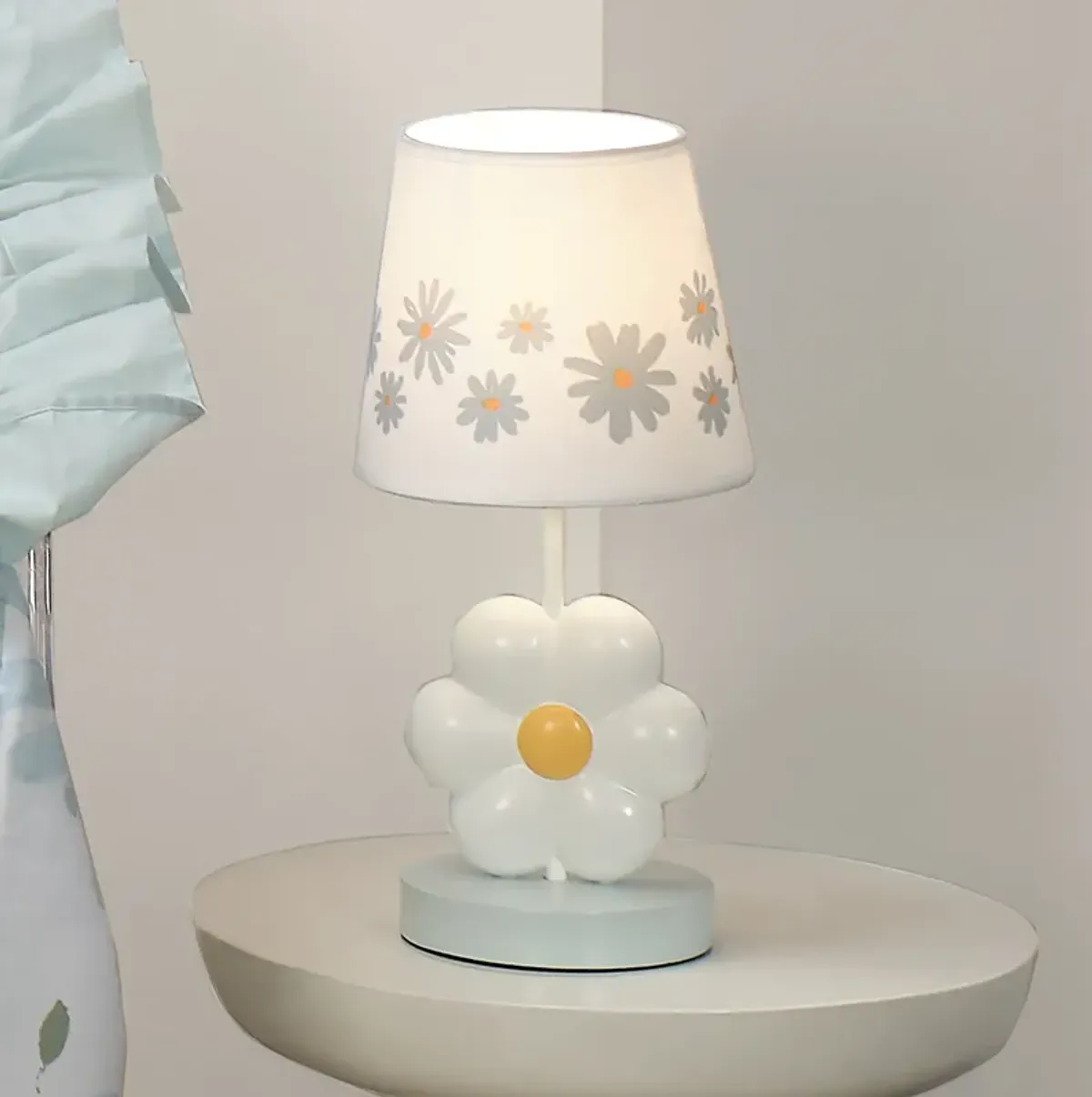 Lambs & Ivy Sweet Daisy White Floral Nursery/Child Lamp with Shade & Bulb