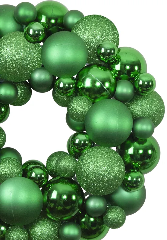 Green 3-Finish Shatterproof Ball Christmas Wreath - 13-Inch  Unlit