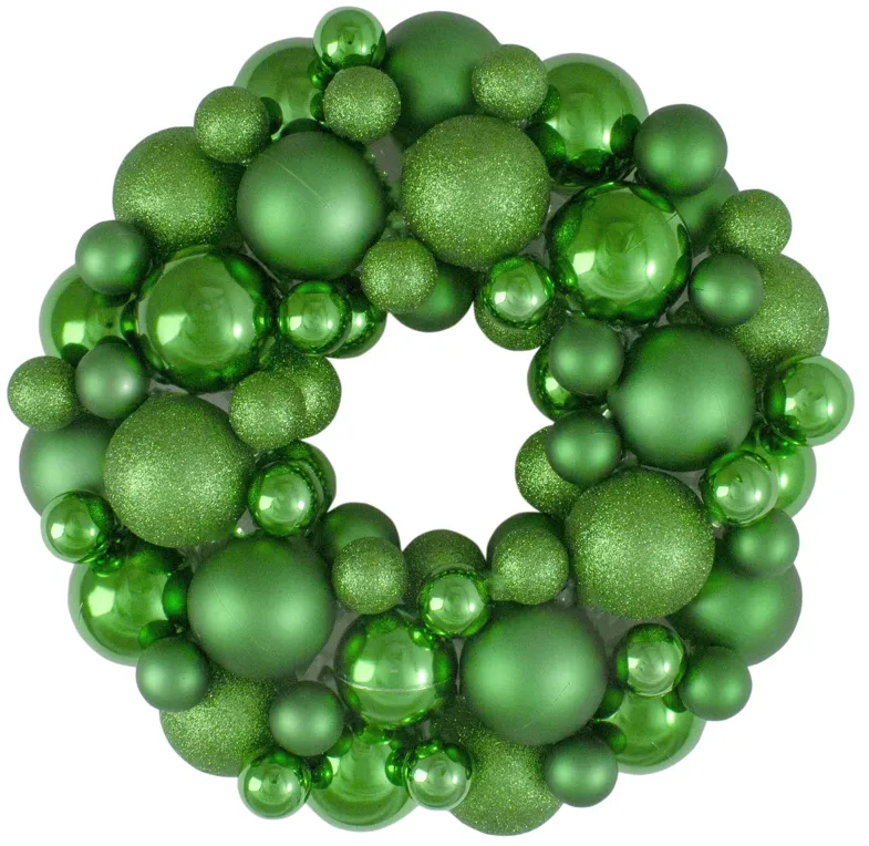 Green 3-Finish Shatterproof Ball Christmas Wreath - 13-Inch  Unlit