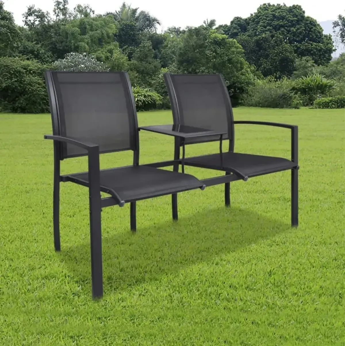 vidaXL 2 Seater Patio Bench 51.6" Steel and Textilene Black